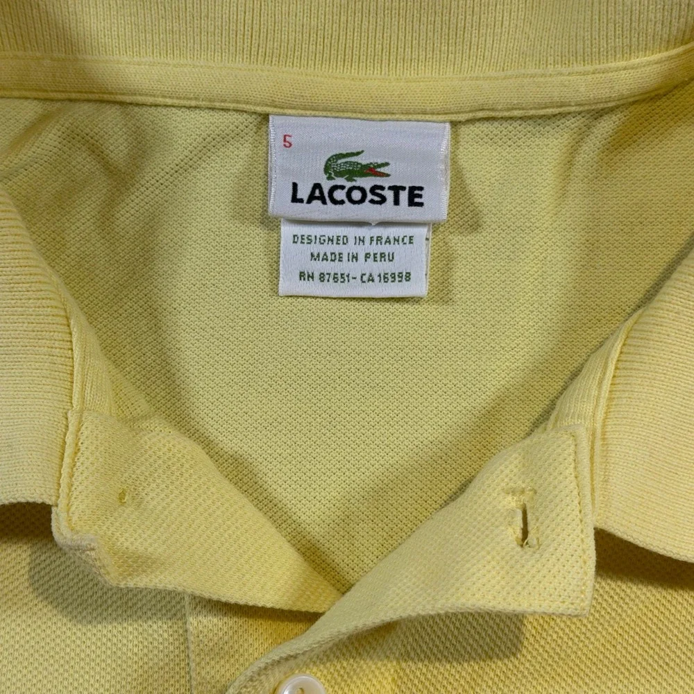 Lacoste Mens Yellow Short Sleeve Pique Cotton Polo Shirt Size 5 L RN87651